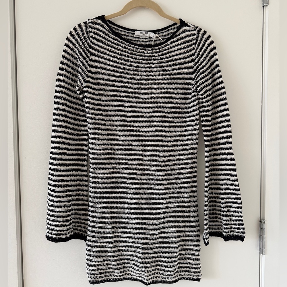 Sold Out Colorway NA-KD striped knit mini dress long sleeves boat neck sz Small